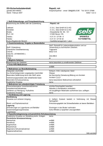 EG-Sicherheitsdatenblatt: Rapsöl, roh - O. & L. Sels GmbH
