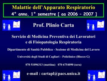 Malattie della pleura - Medicina - Università degli studi di Cagliari.