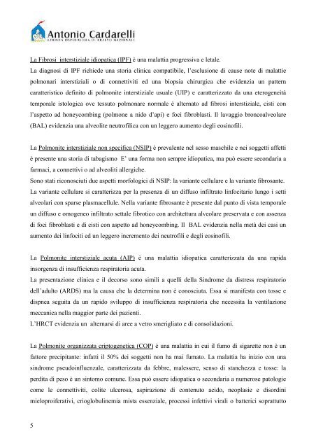 Malattie Polmonari diffuse - Azienda Ospedaliera Antonio Cardarelli