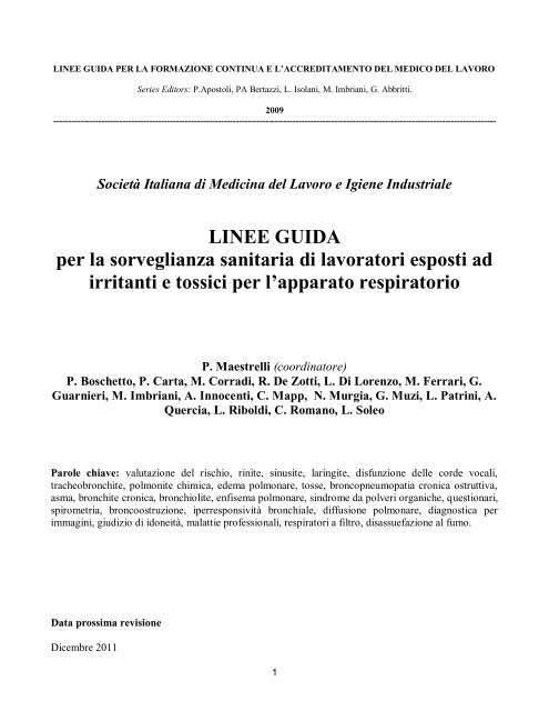 Linee Guida per la sorveglianza sanitaria di ... - CIPES Piemonte