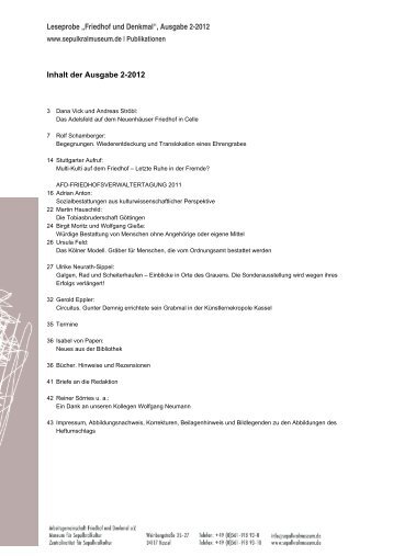 Leseprobe „Friedhof und Denkmal“, Ausgabe 2-2012 Inhalt der ...