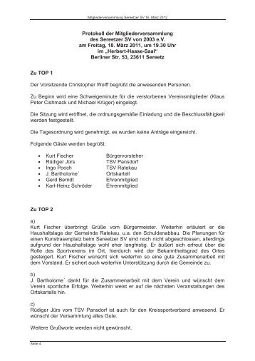 Protokoll der Mitgliederversammlung des Sereetzer SV von 2003 ...