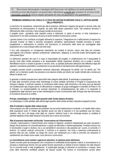 SCHEDA PROGETTO PER L'IMPIEGO DI ... - Caritas Italiana