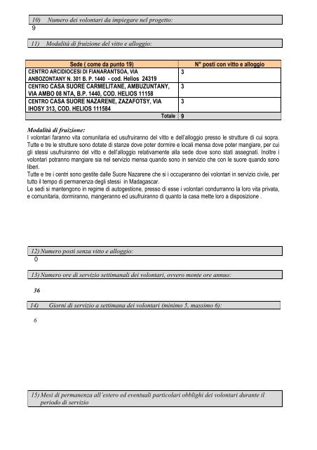 SCHEDA PROGETTO PER L'IMPIEGO DI ... - Caritas Italiana