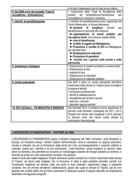 SCHEDA PROGETTO PER L'IMPIEGO DI ... - Caritas Italiana