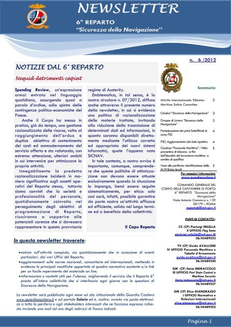 Newsletter n. 6/2012 - Guardia Costiera