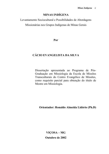 SEGUNDA PARTE Minas Indígena - Instituto ANTROPOS