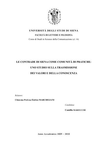 Tesi sulle Contrade a cura di Camilla Marzucchi - Palio di Siena