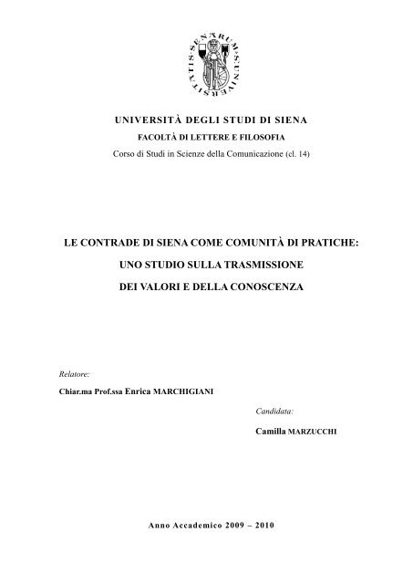 Tesi sulle Contrade a cura di Camilla Marzucchi - Palio di Siena