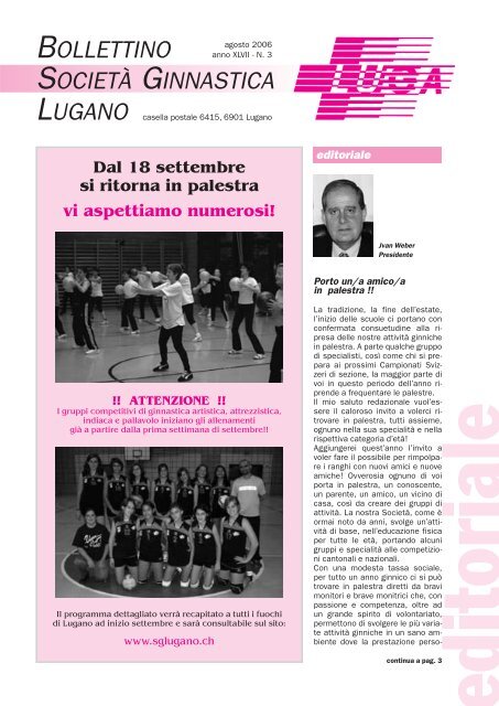 BOLLETTINO SOCIETÀ GINNASTICA - Società ginnastica Lugano