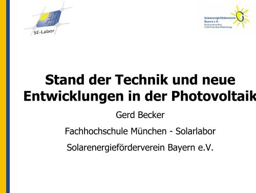 Stand der Technik und neue Entwicklungen in der Photovoltaik