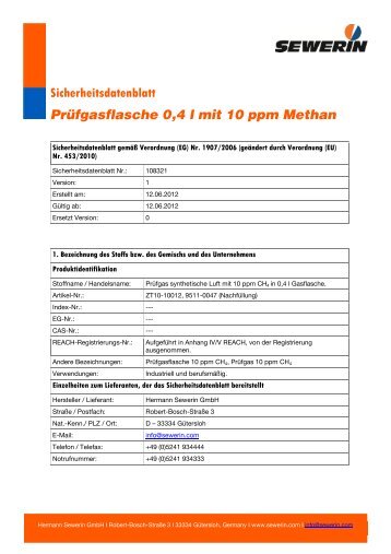 Methan, 10 ppm, Prüfgasflasche 0,4 l - Sewerin