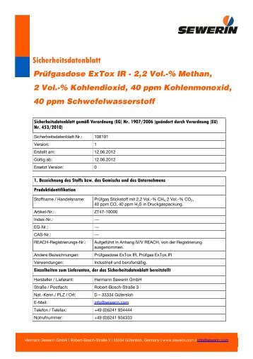 Sicherheitsdatenblatt Prüfgasdose ExTox IR - 2,2 Vol ... - Sewerin