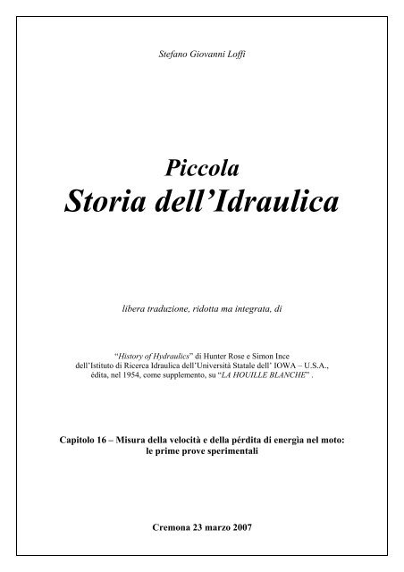 Piccola Storia dell'Idraulica - Consorzio Irrigazioni Cremonesi