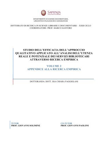 studio dell'efficacia dell'approccio qualitativo ... - Padis - Sapienza