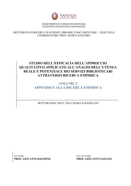 studio dell'efficacia dell'approccio qualitativo ... - Padis - Sapienza