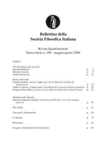 Bollettino n. 188 - Società Filosofica Italiana