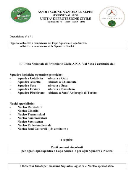 ASSOCIAZIONE NAZIONALE ALPINI UNITA' DI ... - Sezione Valsusa