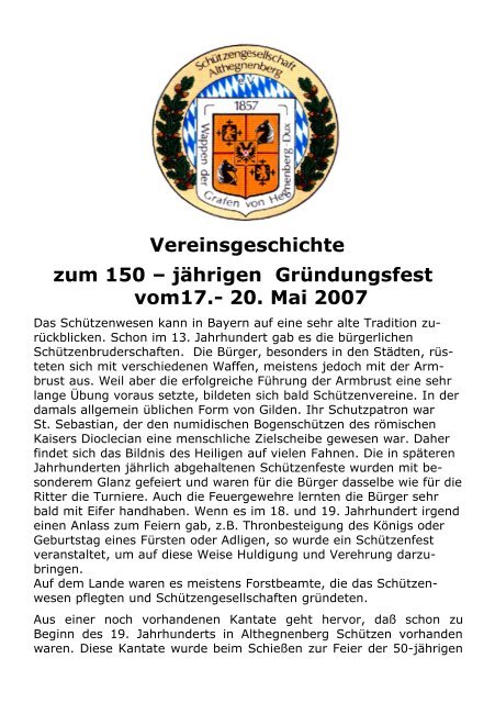Vereins-Chronik 2007 - Schützengesellschaft Althegnenberg