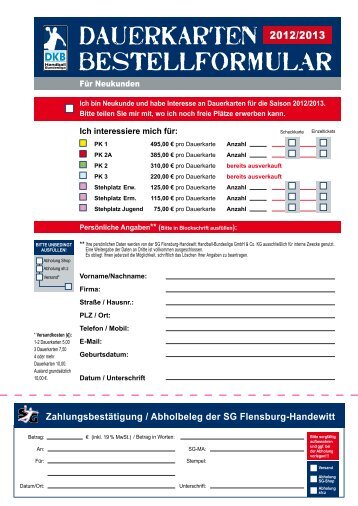 Dauerkarten BESTELLFORMULAR - SG Flensburg-Handewitt