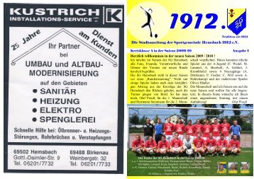 Stadionheft 1912. Ausgabe 1 - Sportgemeinde Hemsbach 1912 eV