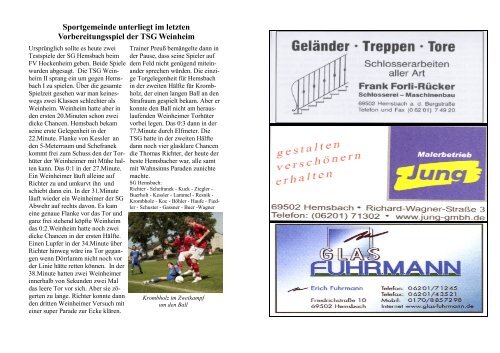 Stadionheft 1912. Ausgabe 1 - Sportgemeinde Hemsbach 1912 eV