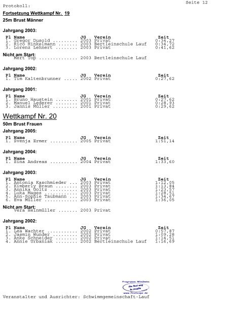 Protokoll der Stadtmeisterschaften 2011 - SG Lauf