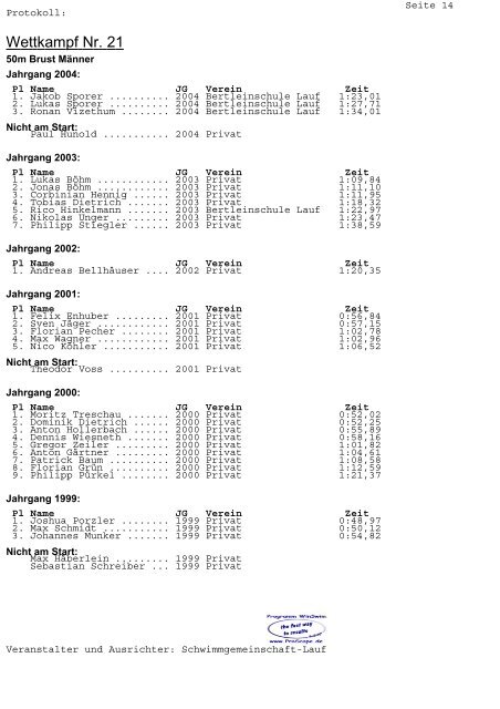 Protokoll der Stadtmeisterschaften 2011 - SG Lauf