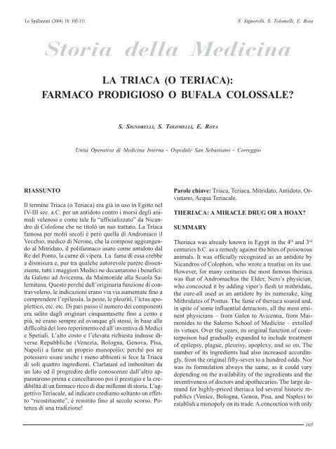 La triaca (o teriaca) - Ordine dei Medici Chirurghi e degli Odontoiatri