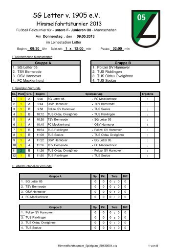 Spielplan - SG Letter 05