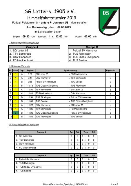 Spielplan - SG Letter 05