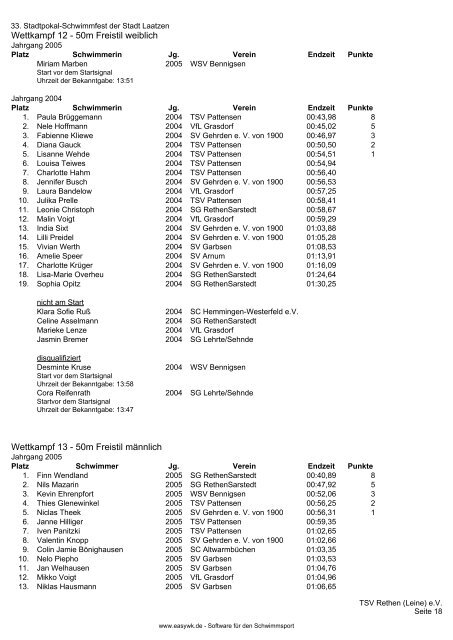 Protokoll 33. Stadtpokal Laatzen - SG Letter 05