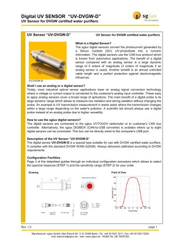 Digital UV SENSOR “UV-DVGW-D” - sglux