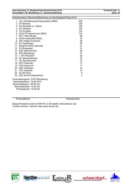 protokoll - Startgemeinschaft Schwimmen Bückeburg