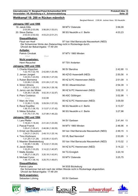 protokoll - Startgemeinschaft Schwimmen Bückeburg