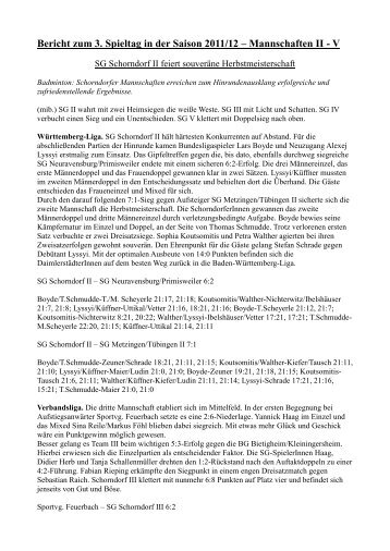 Bericht zum 3. Spieltag in der Saison 2011/12 – Mannschaften II - V