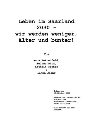 2030-Weniger, älter, bunter - SGS Gymnasium am Stadtgarten