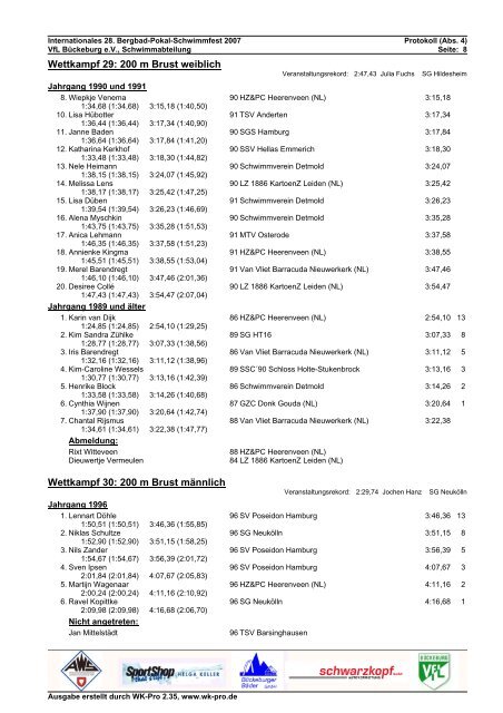 Protokoll - Startgemeinschaft Schwimmen Bückeburg