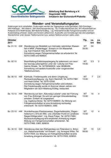 Wander- und Veranstaltungsplan - SGV Abteilung Bad Berleburg