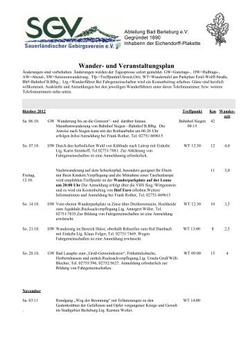 Wander- und Veranstaltungsplan - SGV Abteilung Bad Berleburg