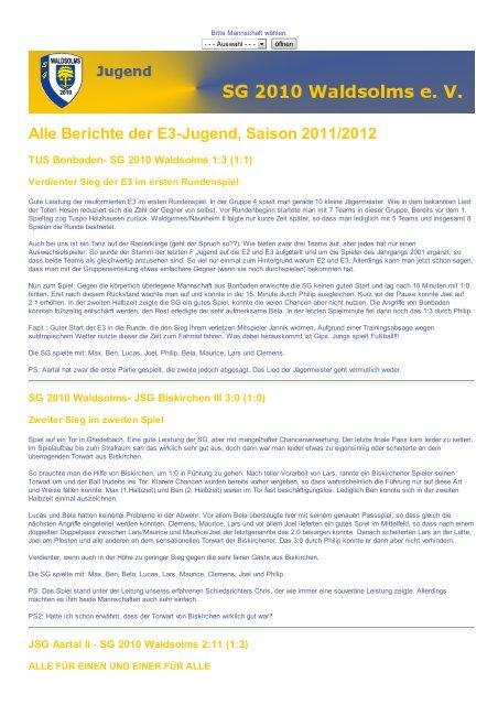 Alle Berichte der E3-Jugend, Saison 2011/2012 - SG 2010 Waldsolms