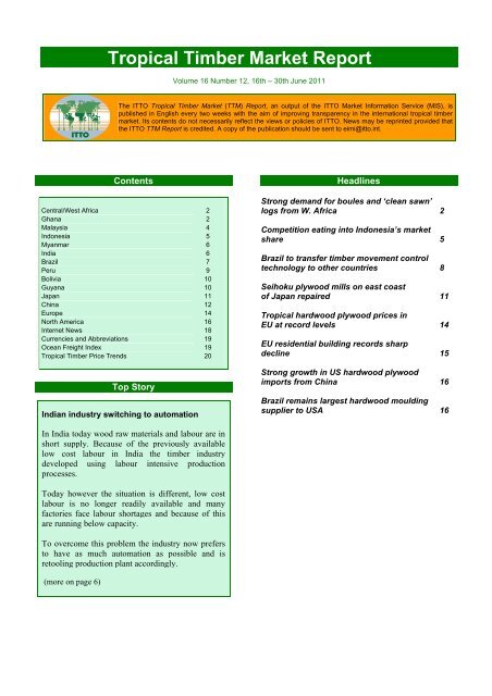 ITTO Tropical Timber Market Report - 16. - Cámara Forestal de Bolivia