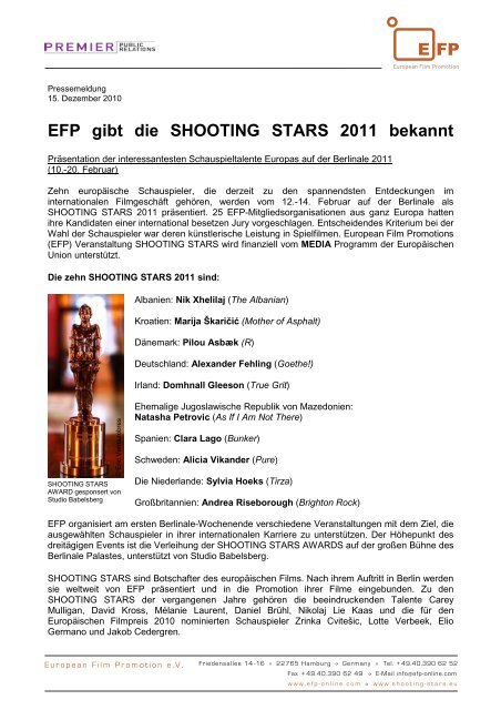 EFP gibt die SHOOTING STARS 2011 bekannt - European Film ...