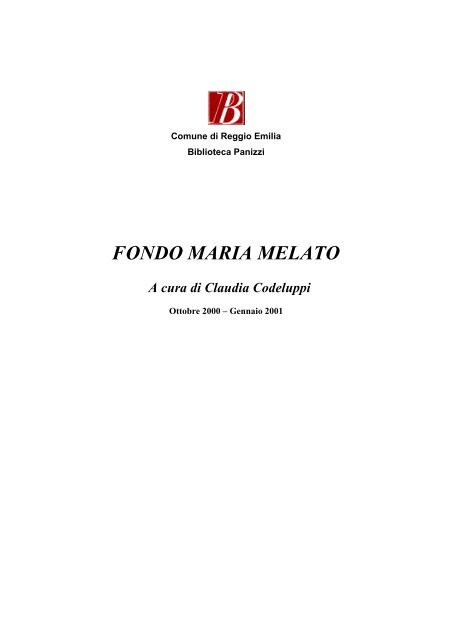 Maria Melato - Biblioteca Panizzi - Comune di Reggio Emilia