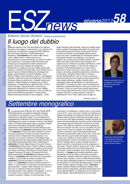 ESZ NEWS N. 58_giugno 2012.pdf - Edizioni Suvini Zerboni