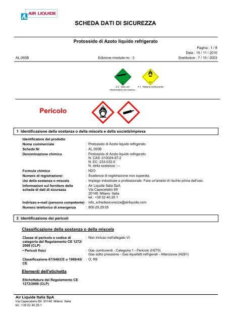 Protossido di Azoto liquido refrigerato - Air Liquide Italia