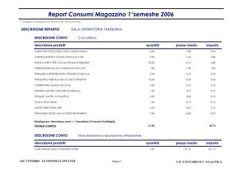 Report Consumi Magazzino 1°semestre 2006 - ASL Viterbo