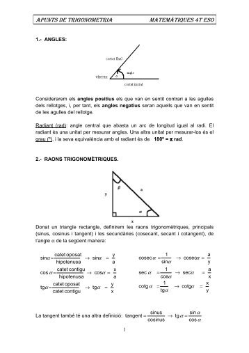 APUNTS DE TRIGONOMETRIA MATEMÀTIQUES 4T ESO - Bell-lloc