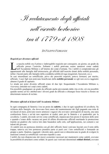 Il reclutamento degli ufficiali nell'esercito borbonico ... - ninni giuffrida