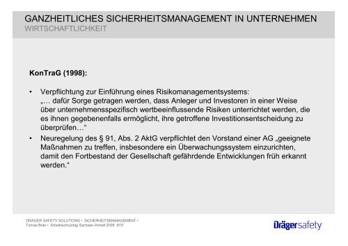 ganzheitliches sicherheitsmanagement - Arbeitsschutztag in ...